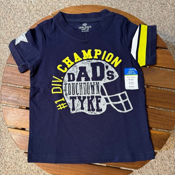 Okie Dokie Baby Boy Graphic  Football T-Shirt /Dad's Touchdown tyke/Champion - Picture 1 of 7